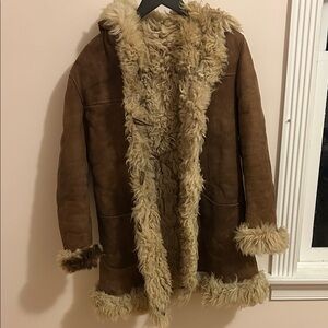 Brown Suede Shearling Coat with Fur Trim!